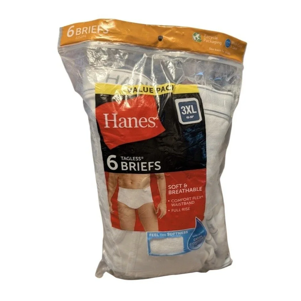 Hanes 6 Tagless Briefs Soft And Breathable White Size 3XL New
